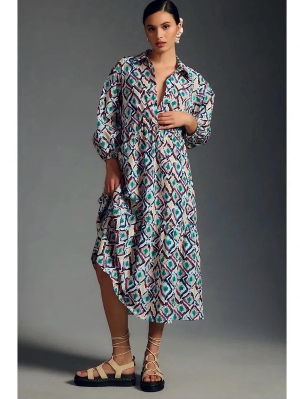 Anthropologie The Bettina Tiered Shirt Dress by Maeve - Size Large